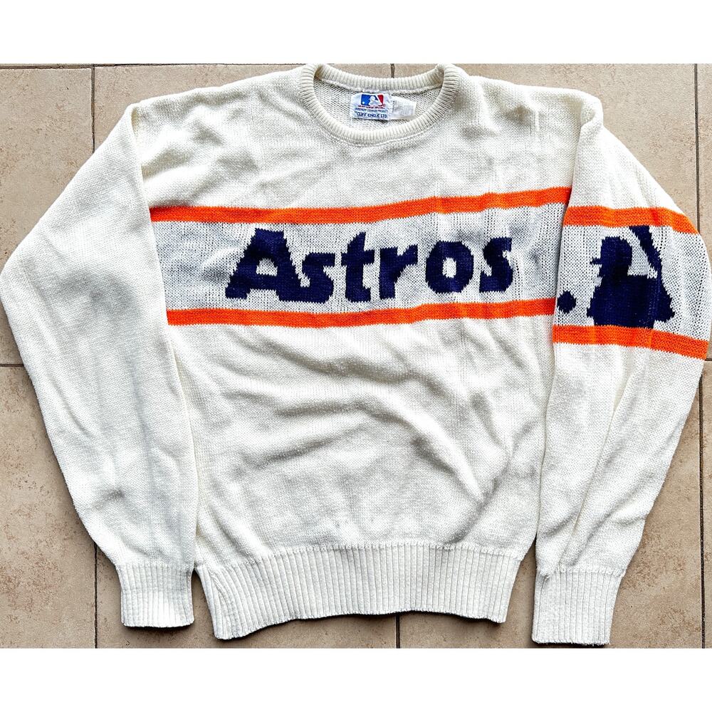 Houston Astros 80s CLIFF ENGLE knit sweater M cream orange MLB baseball vintage